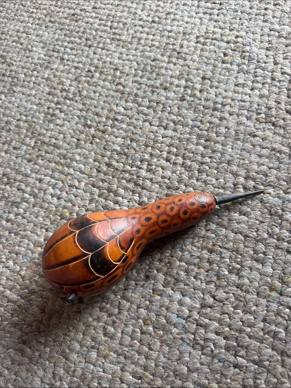 Hand-Painted Decorative Gourd in Warm Brown
